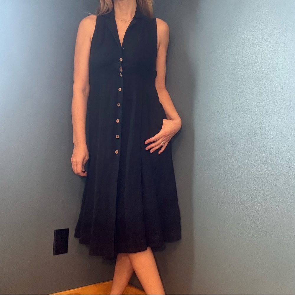 Free People Black Cotton Button Front Halter Dress with Open Back Size Small - Picture 3 of 12